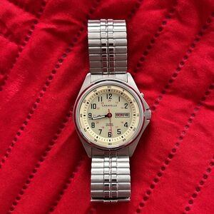 Caravelle Day-Date Watch with Cream Dial with Expansion Band
